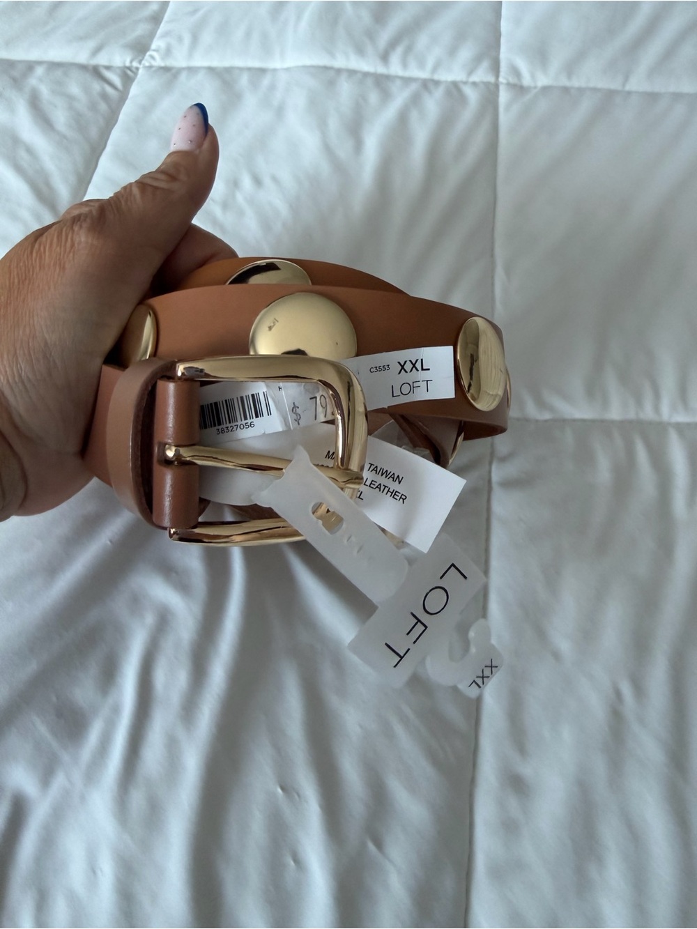 LOFT Brown Leather Belt with Gold Disc Hardware
